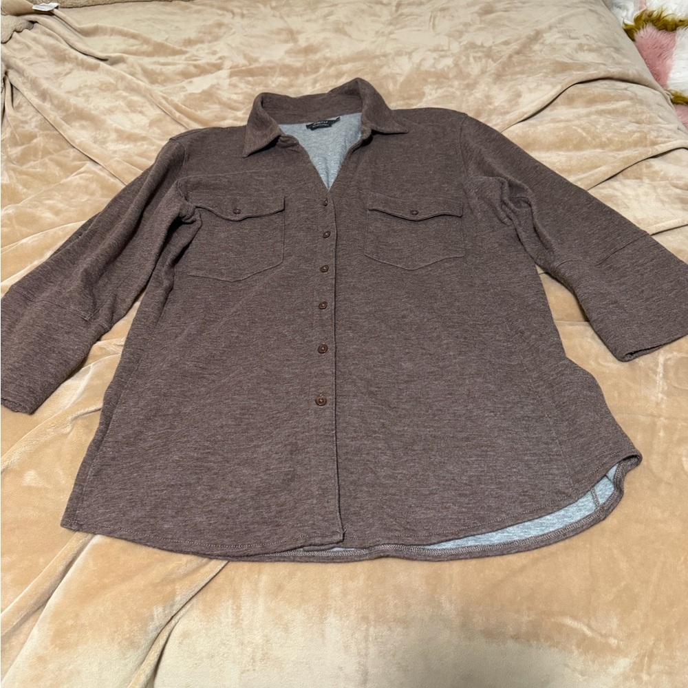 Pure Amici Brown Cotton Blend Button-Up Travel Shirt Women’s Large